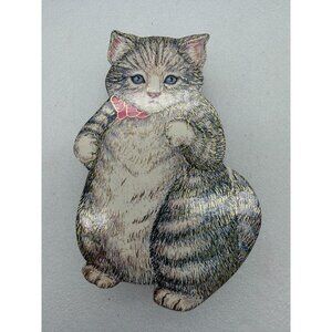 Vintage Kitty Cucumber Gray Tabby Cat Shaped Gift Box